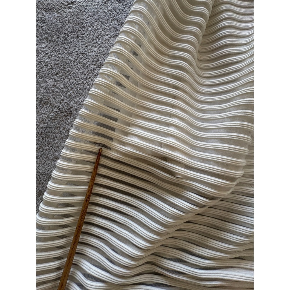 Blaze White Ribbed Mesh Pleated Midi Skirt Sheer Stripe Flare 90s Y2K - Picture 7 of 10